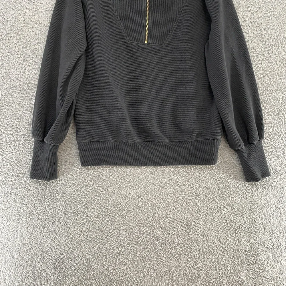 Varley Vine Sweatshirt Womens Small Black Half Zip Collared Ribbed Sweater Knit - Picture 3 of 11